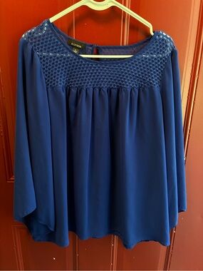 BDG Royal Blue Crochet Yoke Flowing Blouse